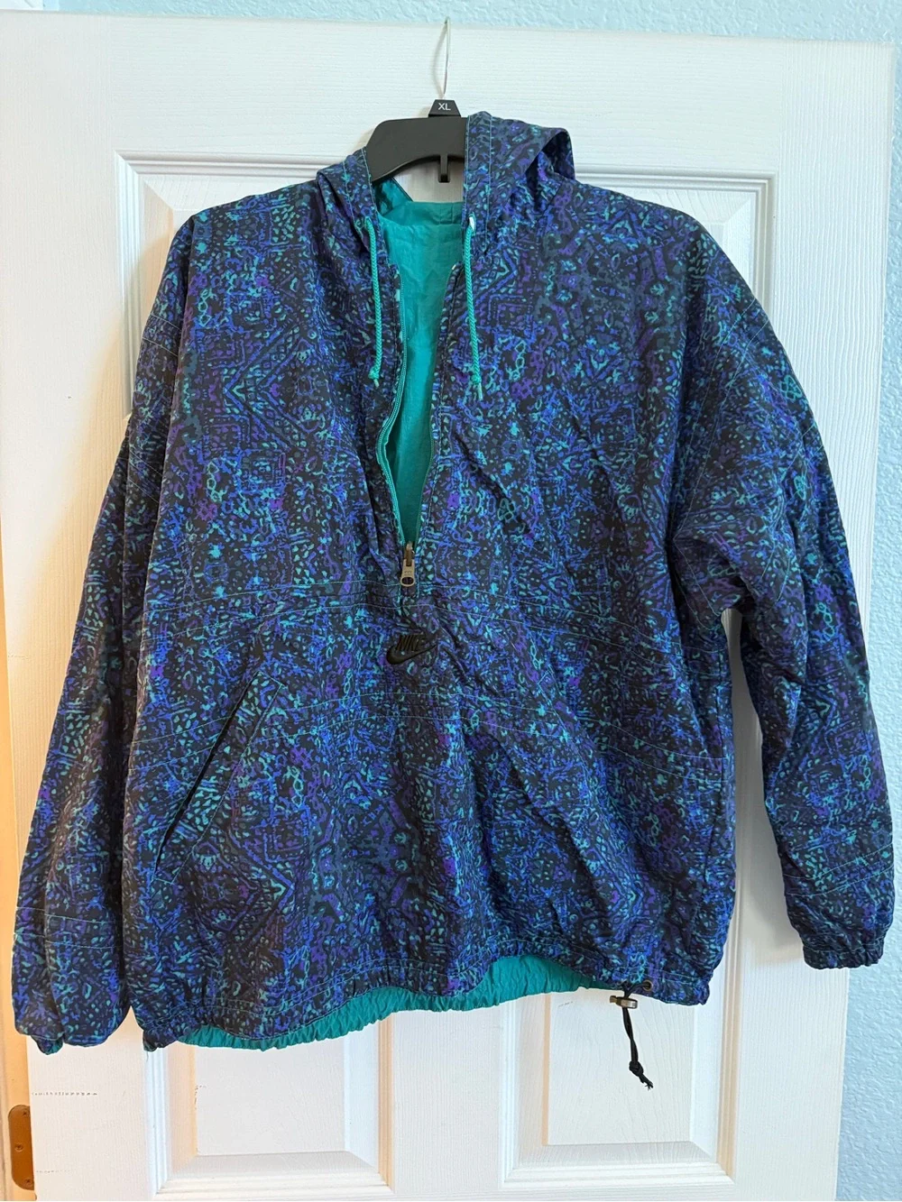 Vintage 90s Nike Half Zip Hooded Windbreaker Anorak Jacket Blue Teal Purple L